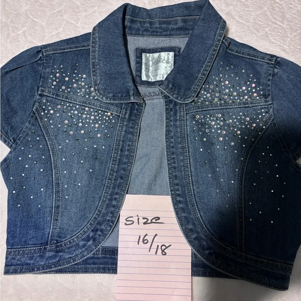 Justice Dark Blue Denim Bolero Jacket with Rhinestones